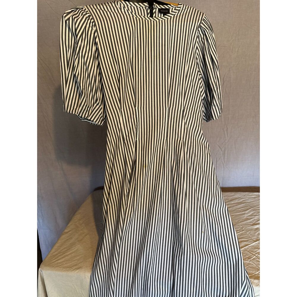 Who What Wear Midi100% Cotton, Puff-Sleeve Black & White Striped Dress  - L